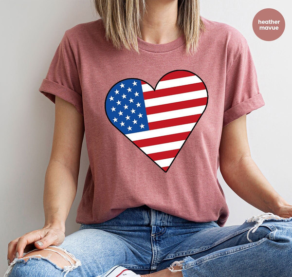 Cute 4th of July Tshirt, Happy Independence Day, American Flag Shirt, Heart Graphic Tees for Women, Liberty Gifts, Patriotic Vneck T Shirts - 1.jpg
