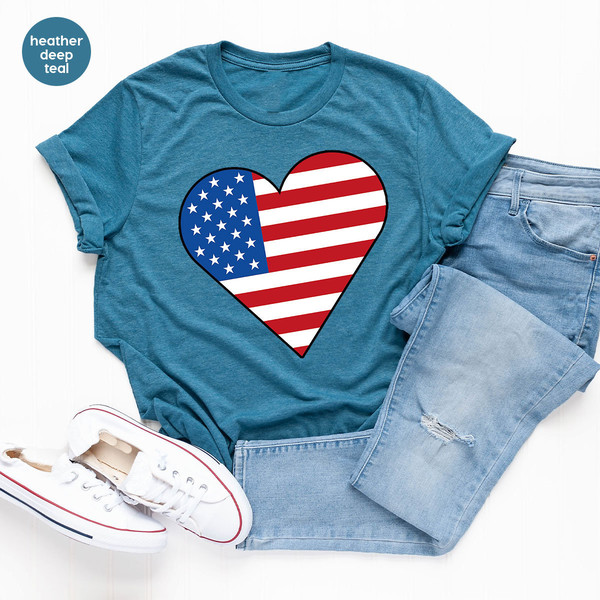 Cute 4th of July Tshirt, Happy Independence Day, American Flag Shirt, Heart Graphic Tees for Women, Liberty Gifts, Patriotic Vneck T Shirts - 4.jpg