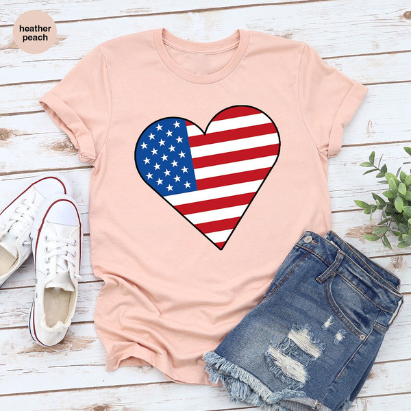 Cute 4th of July Tshirt, Happy Independence Day, American Flag Shirt, Heart Graphic Tees for Women, Liberty Gifts, Patriotic Vneck T Shirts - 5.jpg