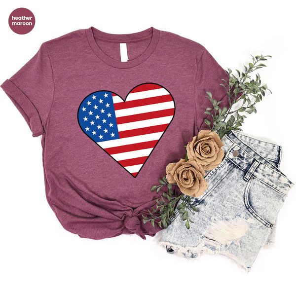 Cute 4th of July Tshirt, Happy Independence Day, American Flag Shirt, Heart Graphic Tees for Women, Liberty Gifts, Patriotic Vneck T Shirts - 6.jpg