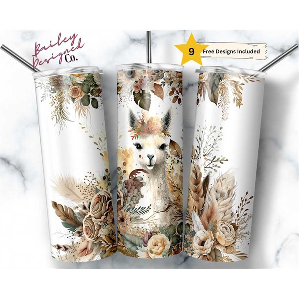 MR-1462023212446-boho-floral-llama-20-oz-skinny-tumbler-sublimation-design-image-1.jpg