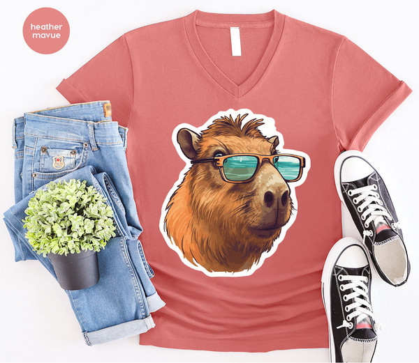 Funny Capybara Shirt, Beach Graphic Tees, Summer Gifts, Cute Capybara Toddler Shirt, Animal T Shirts, Gift from Her, Women VNeck Shirt - 6.jpg