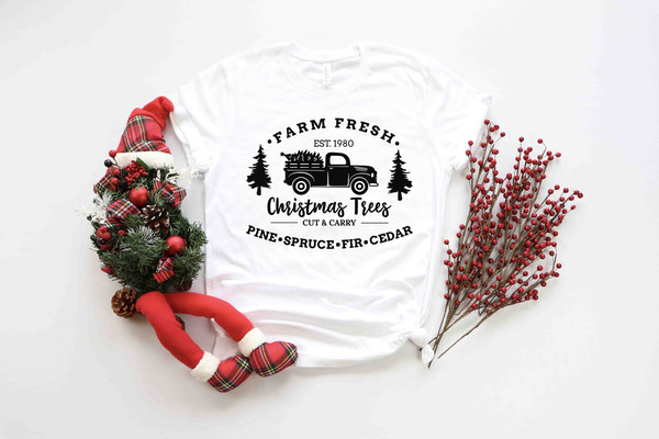 Farm Fresh Christmas Trees Truck Shirt, Christmas T-shirt, Christmas Family, Red Truck Shirt, Christmas Gift, Christmas Truck Family Shirts - 1.jpg
