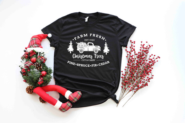 Farm Fresh Christmas Trees Truck Shirt, Christmas T-shirt, Christmas Family, Red Truck Shirt, Christmas Gift, Christmas Truck Family Shirts - 2.jpg