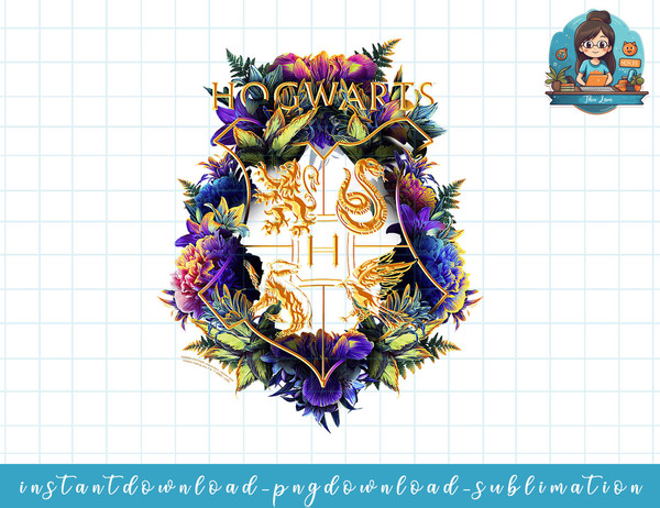 Harry Potter Hogwarts Multi-Colored Floral Crest Long Sleeve png, sublimate, digital download.jpg
