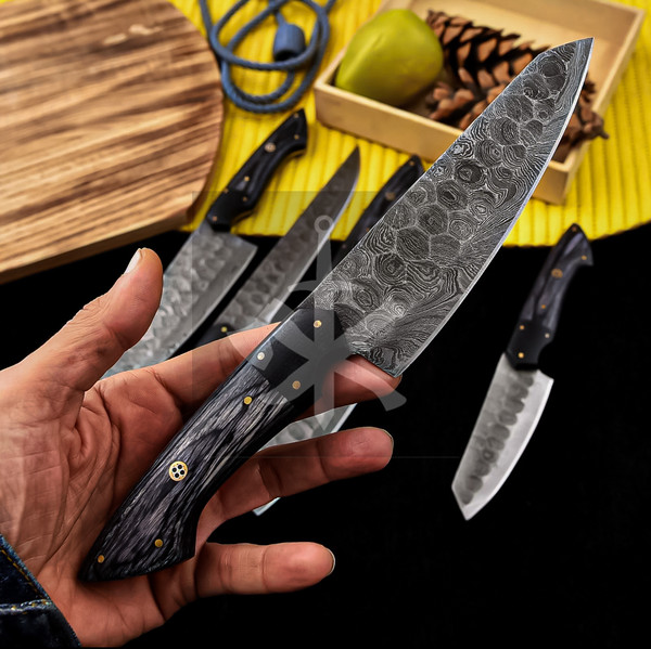 Set of 4 Handmade Damascus Chef Knife With Pakka Wood Handle CF-12 –  eSaleKnives