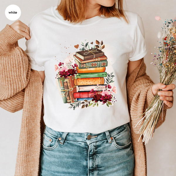 Books and Flowers Tshirt, Librarian Tshirts, Reading Gifts for Bookworm, Retro Books Shirt, Wild Flower Shirts, Floral Books Shirt - 5.jpg