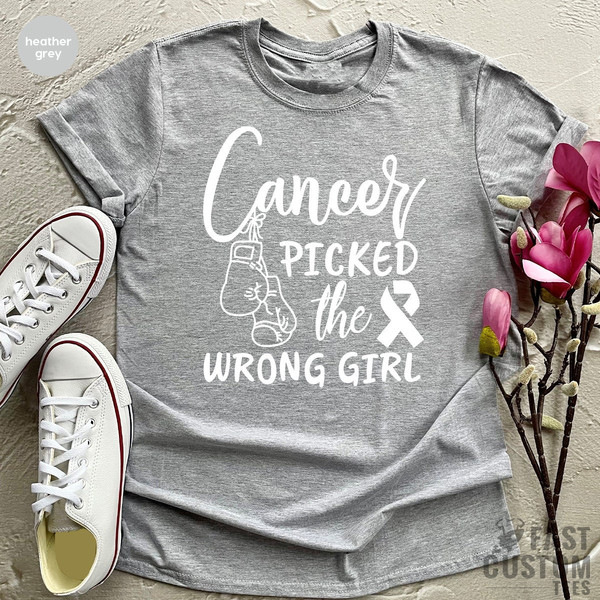 Breast Cancer Shirt, Cancer Awareness Tee, Cancer TShirt, Cancer Survivor Shirt, Cancer T Shirt, Cancer Picked The Wrong Girl Shirt - 2.jpg