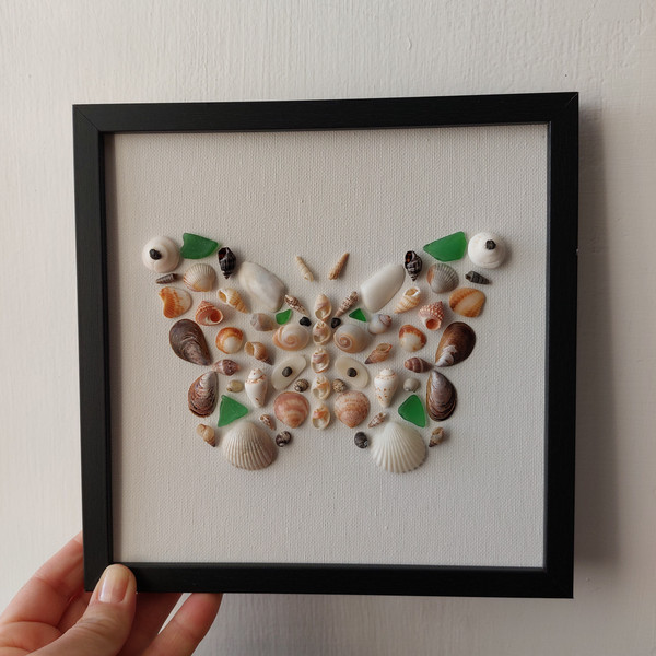 Shell Butterfly Sea Glass Art Small Butterfly Framed Mosaic