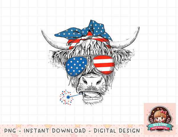 Highland Cow Heifer Bandana American Flag 4th Of July png, instant download, digital print.jpg