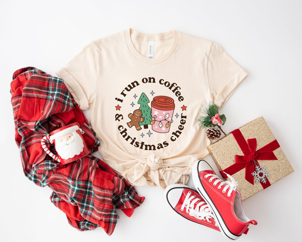 I run on coffee Shirt cheer tee, Retro Christmas Cheer t-shirt, cute christmas tee, funny holiday apparel, Holiday apparel Tee - 1.jpg