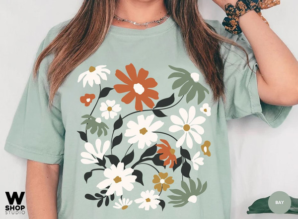 Retro Flowers Tshirt, Boho Wildflowers, Floral Nature Shirt, Oversized Tee, Vintage, Womens Graphic Tshirts, Graphic Tees - 3.jpg