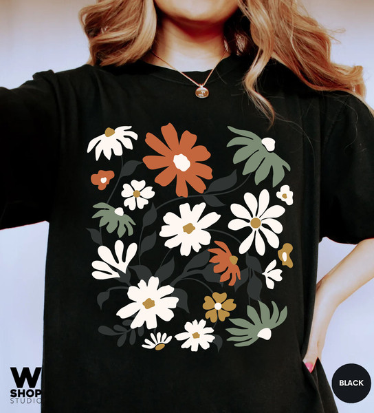 Retro Flowers Tshirt, Boho Wildflowers, Floral Nature Shirt, Oversized Tee, Vintage, Womens Graphic Tshirts, Graphic Tees - 4.jpg