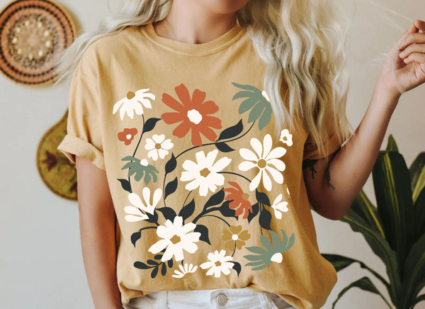 Retro Flowers Tshirt, Boho Wildflowers, Floral Nature Shirt, Oversized Tee, Vintage, Womens Graphic Tshirts, Graphic Tees - 5.jpg