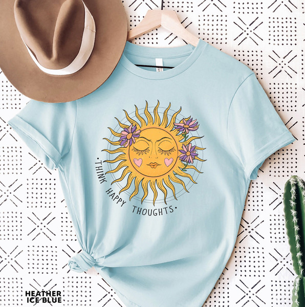 Think Happy Thoughts, Sunflower Tee, Wildflower Tshirt, Wild Flowers Shirt, Floral Tshirt, Gift for Women, Ladies Shirts, Best Friend Gift - 2.jpg