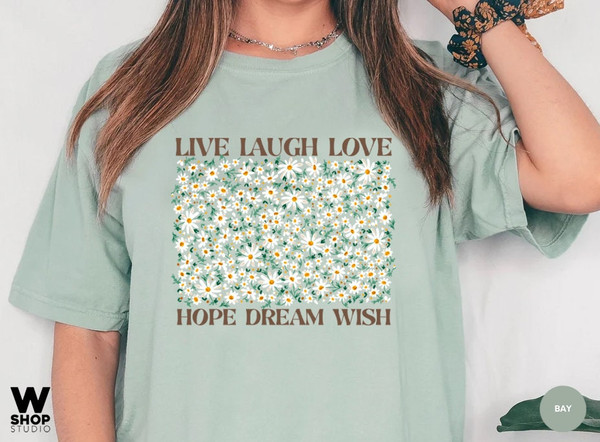 Flower Shirt, Gift For Her, Oversized Aesthetic Tee, Floral Graphic Tee, Live Laugh Love Shirt, Womens Wildflower T-shirt - 4.jpg