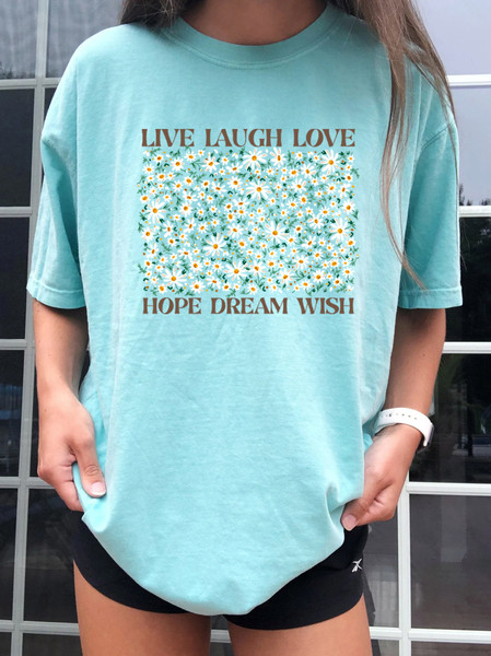 Flower Shirt, Gift For Her, Oversized Aesthetic Tee, Floral Graphic Tee, Live Laugh Love Shirt, Womens Wildflower T-shirt - 5.jpg