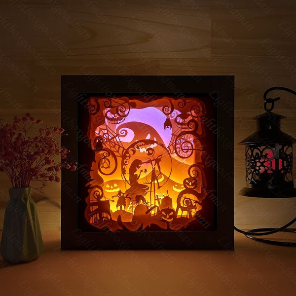 Halloween Paper cutting light box shadow box 3D papercut svg