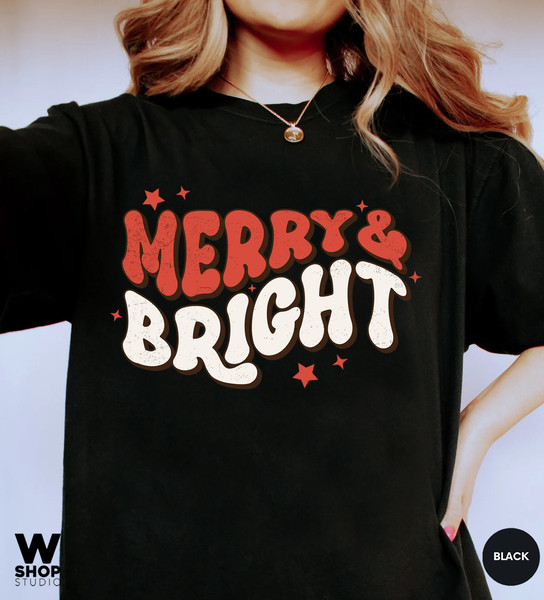 Comfort Colors merry and bright Christmas t-shirt, Holiday t-shirt, cute christmas t-shirt, Christmas shirt, Retro christmas tee - 3.jpg