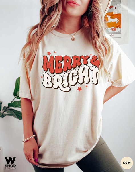 Comfort Colors merry and bright Christmas t-shirt, Holiday t-shirt, cute christmas t-shirt, Christmas shirt, Retro christmas tee - 4.jpg