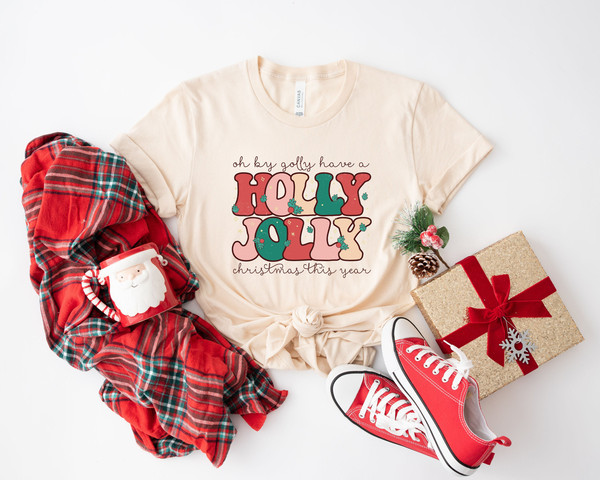 Holly Jolly Funny Christmas T shirt, funny chritmas t-shirt, Christmas t-shirt, holiday apparel, Retro christmas, Women graphic tee - 1.jpg