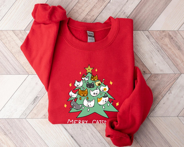 Merry Catmas Sweatshirt, Funny Christmas Sweat, Holiday Crewneck, Meowy Christmas, Cute Cat Sweater - 1.jpg