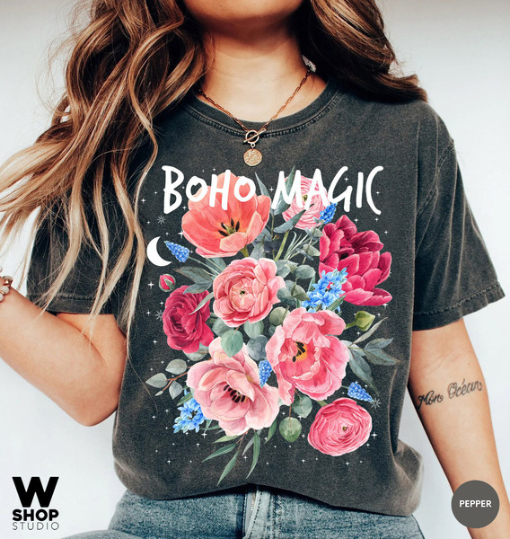 Boho Magic Floral T-Shirt, Botanical Shirt, Flower T-Shirt, Vintage Botanical Print, Wildflowers Graphic Shirt, Nature Lover, Gardening - 1.jpg