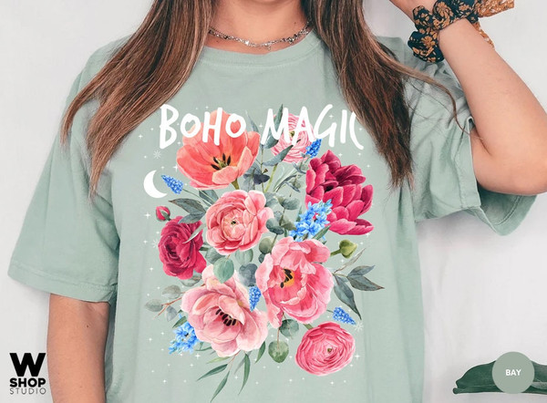 Boho Magic Floral T-Shirt, Botanical Shirt, Flower T-Shirt, Vintage Botanical Print, Wildflowers Graphic Shirt, Nature Lover, Gardening - 4.jpg