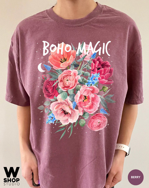 Boho Magic Floral T-Shirt, Botanical Shirt, Flower T-Shirt, Vintage Botanical Print, Wildflowers Graphic Shirt, Nature Lover, Gardening - 5.jpg