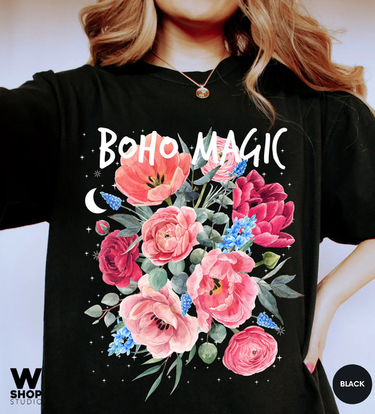 Boho Magic Floral T-Shirt, Botanical Shirt, Flower T-Shirt, Vintage Botanical Print, Wildflowers Graphic Shirt, Nature Lover, Gardening - 6.jpg