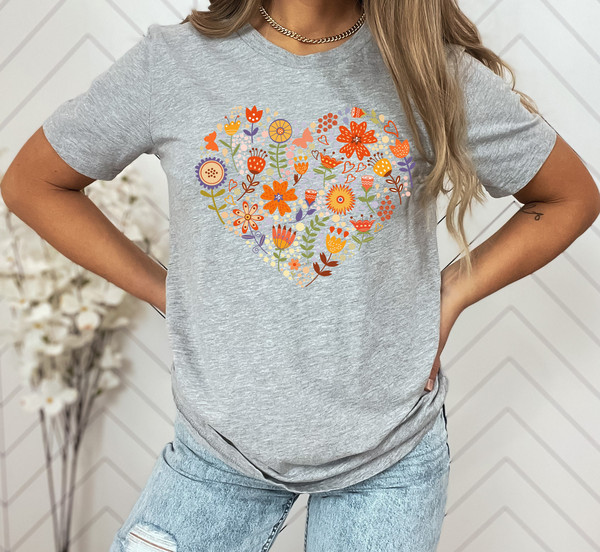 Flower Heart Shirt, Wildflower Tshirt, Gift for Women, Ladies Shirts, Best Friend Gift, Wild Flowers Shirt, Floral Tshirt, Flower Shirt - 3.jpg