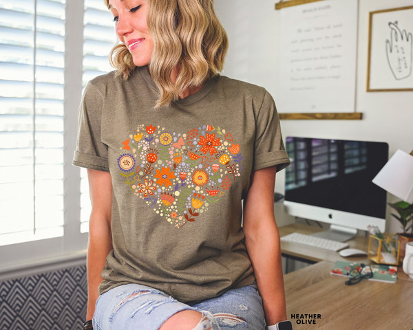 Flower Heart Shirt, Wildflower Tshirt, Gift for Women, Ladies Shirts, Best Friend Gift, Wild Flowers Shirt, Floral Tshirt, Flower Shirt - 5.jpg