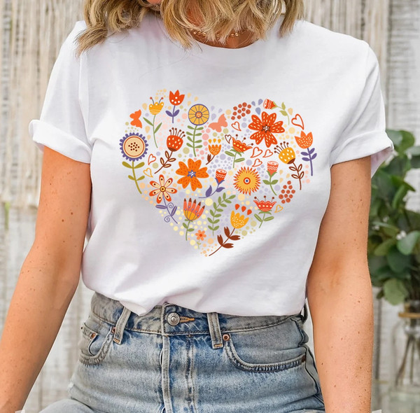 Flower Heart Shirt, Wildflower Tshirt, Gift for Women, Ladies Shirts, Best Friend Gift, Wild Flowers Shirt, Floral Tshirt, Flower Shirt - 6.jpg