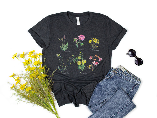 Flower t-shirt, Gift for her, Women trendy tshirt, Spring concept, Wild meadow flower nature tee, Floral Tee, Gardener Botanical Shirt - 1.jpg