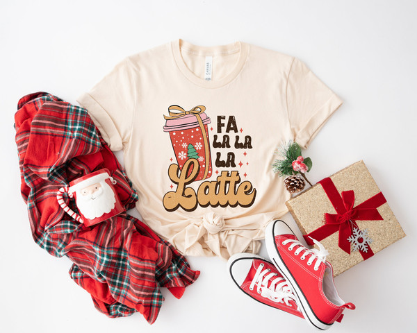 Retro Fa La Latte Christmas Coffee Shirt, Christmas Women Coffee Shirt, Vintage Christmas T shirt, Coffee Lover Gift - 1.jpg