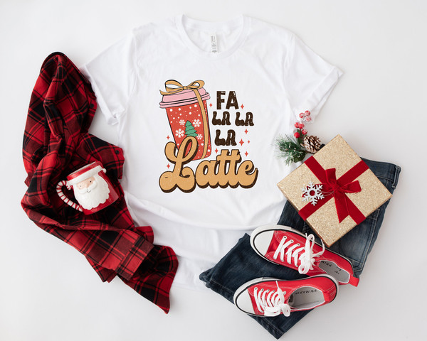 Retro Fa La Latte Christmas Coffee Shirt, Christmas Women Coffee Shirt, Vintage Christmas T shirt, Coffee Lover Gift - 4.jpg