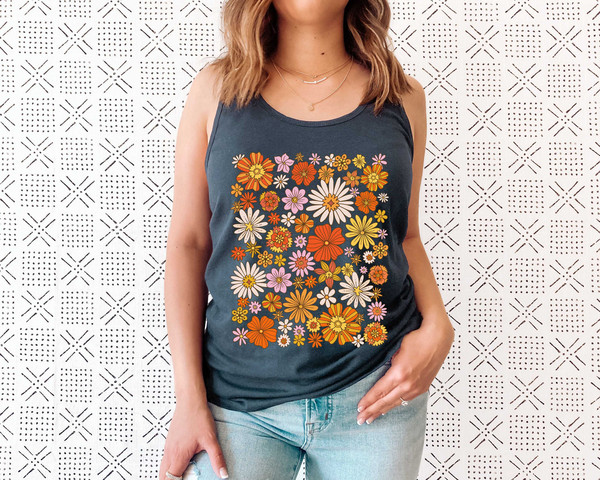 Retro Flower Tank Top, Wildflower Tank Tee, Wild Flowers Womens Top, Floral Tank Top, Gift for Women, Ladies Tank Top, Best Friend Gift - 3.jpg