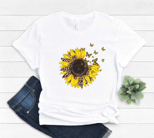 Sunflower - Sunflower Shirt, Leopard Floral Tee Shirt, Leopard Butterfly Flower Shirt, Garden Shirt, Sunflower Tshirt, Sunflower Shirts - 5.jpg