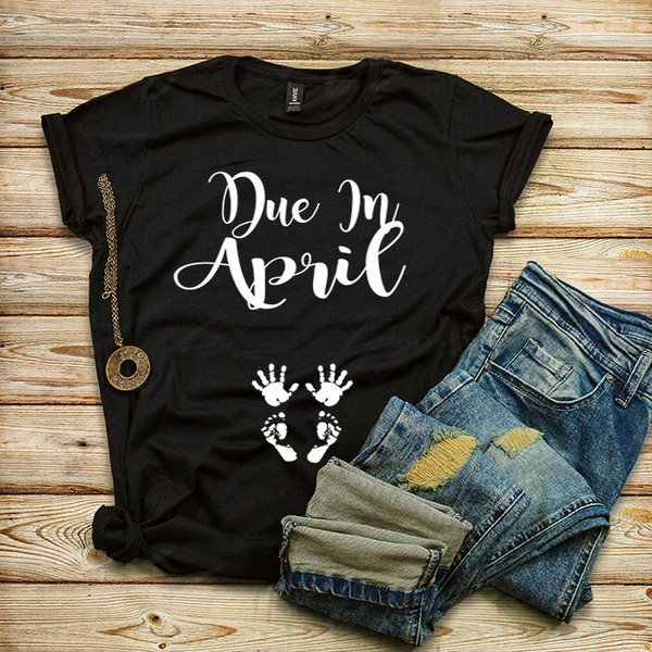 Due in April T-shirt, Baby Announcement T-shirts, Baby Showers, Gifts for Mom, Mommy Shirts - 1.jpg