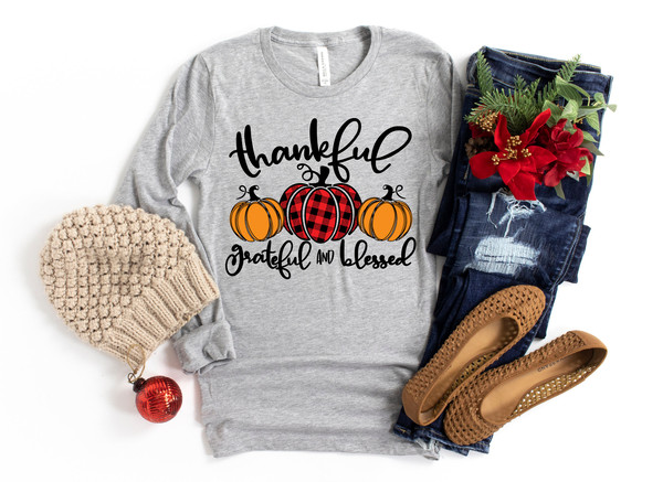 Thankful Grateful Blessed Shirt, Pumpkin Tee,Buffalo Plaid Thanksgiving Shirt,Thanksgiving Family Shirt,Thanksgiving Matching - 1.jpg