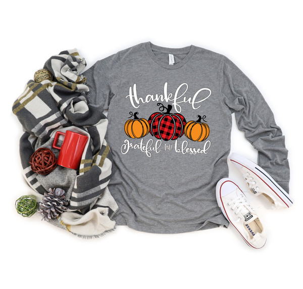 Thankful Grateful Blessed Shirt, Pumpkin Tee,Buffalo Plaid Thanksgiving Shirt,Thanksgiving Family Shirt,Thanksgiving Matching - 2.jpg