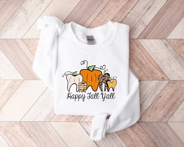 Happy Fall Y'all, Pumpkin Teeth Sweatshirt,Thanksgiving Shirt,Thankful Shirt,Fall Shirt,Hello Pumpkin,Family Matching Shirt,fall Sweatshirt - 1.jpg