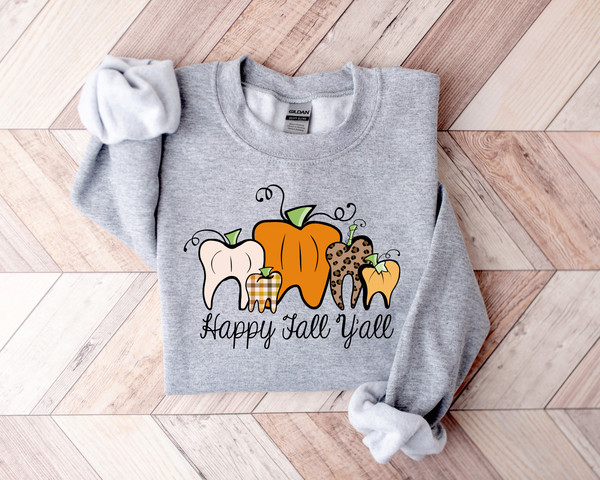 Happy Fall Y'all, Pumpkin Teeth Sweatshirt,Thanksgiving Shirt,Thankful Shirt,Fall Shirt,Hello Pumpkin,Family Matching Shirt,fall Sweatshirt - 3.jpg