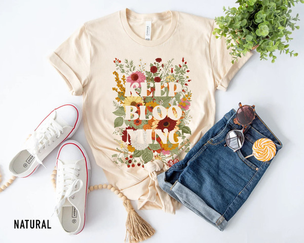 Keep Blooming Tee, Floral T-shirt, Bohemian Style Shirt, Butterfly Shirt, Trending Right Now, Women's Graphic T-shirt, Love Tee - 1.jpg