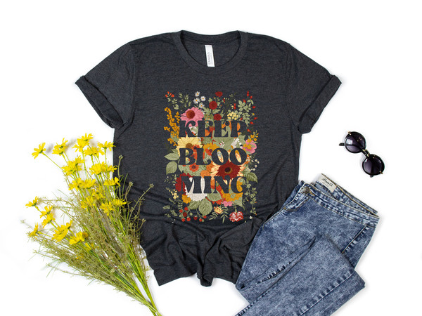 Keep Blooming Tee, Floral T-shirt, Bohemian Style Shirt, Butterfly Shirt, Trending Right Now, Women's Graphic T-shirt, Love Tee - 2.jpg