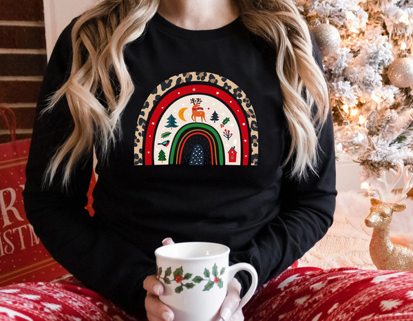 Rainbow Christmas Sweatshirt, Merry & Bright Long Sleeve Shirt, Women Gift Idea, Trendy Christmas Rainbow, Long Sleeve T shirt - 3.jpg