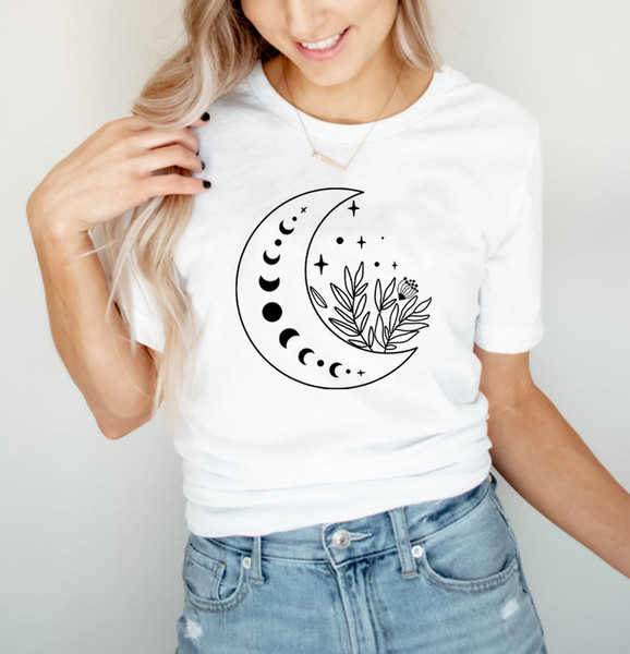 Floral Moon Shirt, Moon Shirt, Moon Wildflower Shirt, Moon Phases Shirt, Moon Boho Shirt, Astronomy T-Shirt, Celestial Shirt - 2.jpg