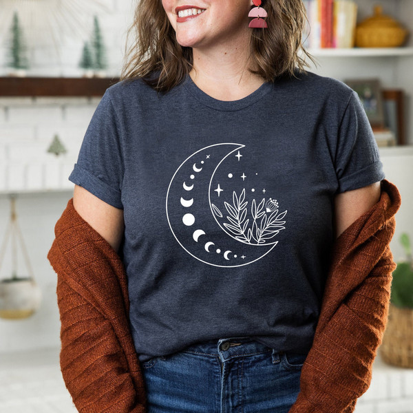 Floral Moon Shirt, Moon Shirt, Moon Wildflower Shirt, Moon Phases Shirt, Moon Boho Shirt, Astronomy T-Shirt, Celestial Shirt - 4.jpg