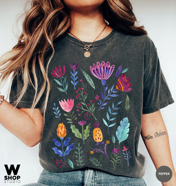 Wildflower Tshirt, Comfort Colors Shirt, Bohemian Floral Tshirt, Flower Shirt, Boho Gift for Women, Ladies Shirts, Hippie Best Friend - 1.jpg