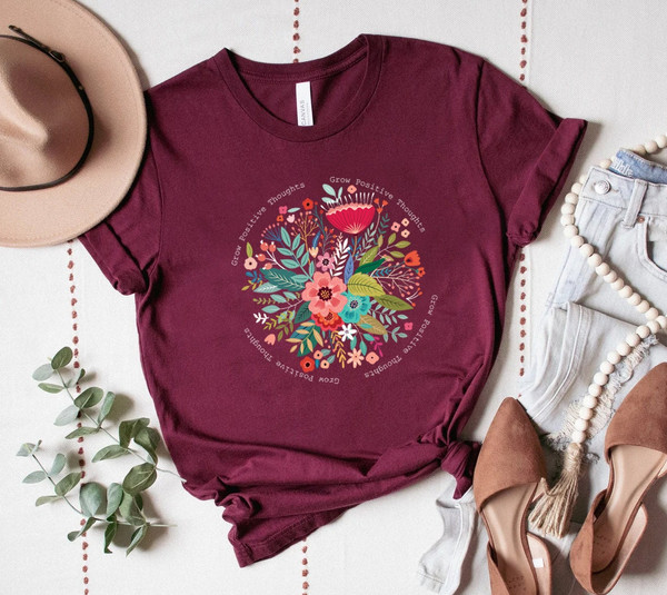 Grow Positive Thoughts Tee, Floral T-shirt, Bohemian Style Shirt, Butterfly Shirt, Trending Right Now, Women's Graphic T-shirt, Love Tee - 3.jpg